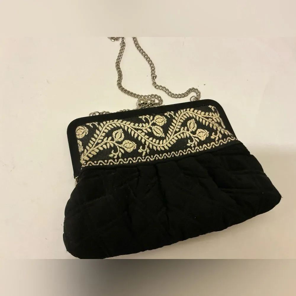Vera Bradley Black and Cream Embroidered Clutch